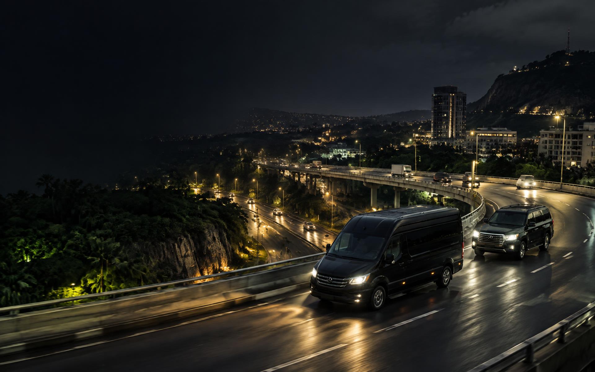Hezmart logistics vehicles moving through Enugu at night